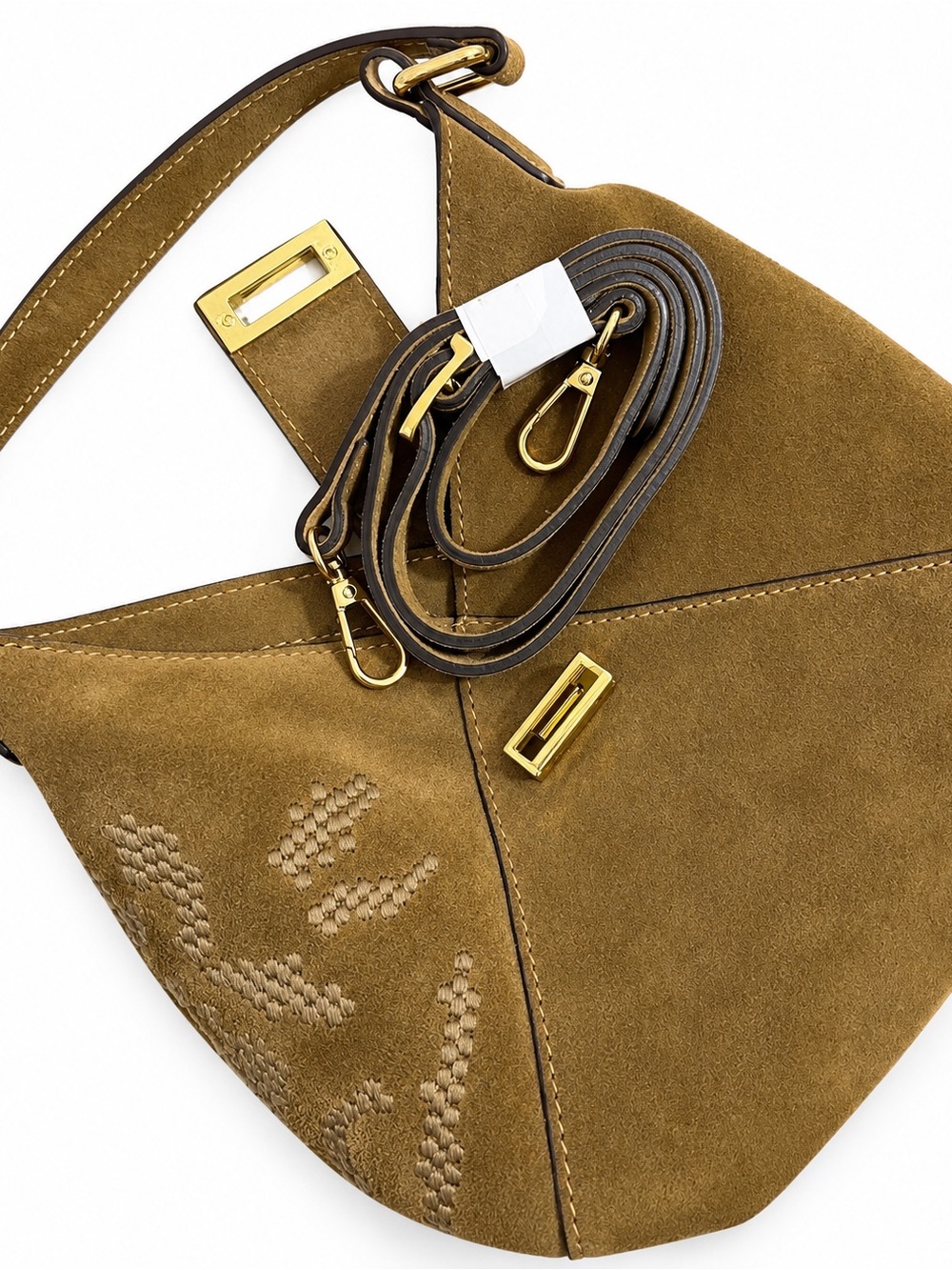 Divina Firenze Honey Suede Embroidered Mini Hobo Bag Made in Italy OS NWOT - Picture 10 of 15